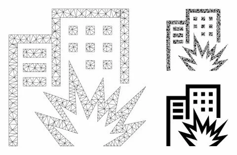 House Terror Vector Mesh Carcass Model and Triangle Mosaic Icon Stock Illustration