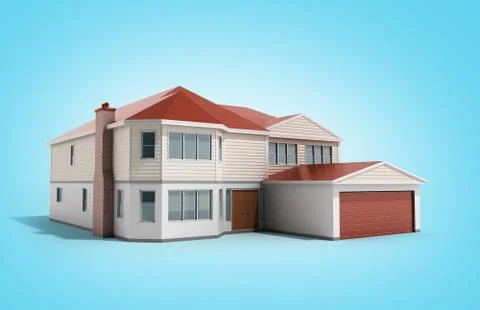 House Three-dimensional image 3d render on blue Stock Illustration
