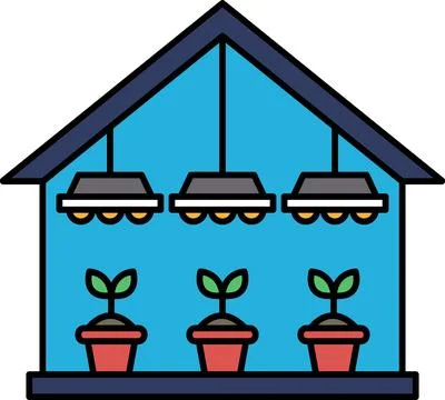 A house with three potted plants in it Stock Illustration