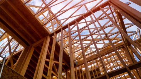 House timber frame for a progressing house a new development timber Stock Photos