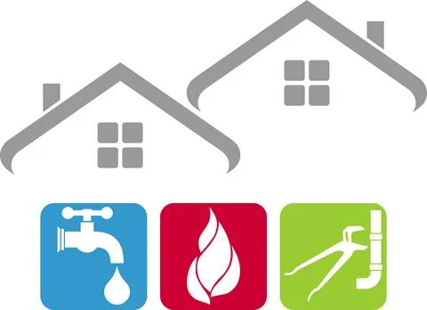House, tools, caretaker, caretaker tools, plumber, installer, logo, background Stock Illustration