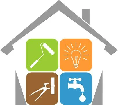 House, tools, caretaker, tools, plumber, installer, logo, background Stock Illustration