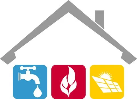 House, tools, caretaker, tools, plumber, installer, logo, background Stock Illustration