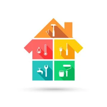 House with tools in colorful flat design Stock Illustration