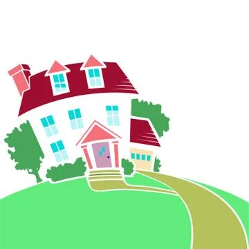 House on a top of a hill in spring or summer season Stock Illustration