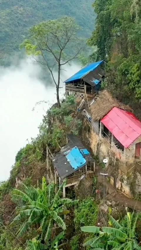 House on the top of the mountain Stock Footage 203814020
