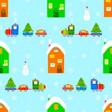 House train christmas seamless pattern vector Stock Illustration