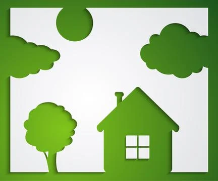 House, tree, cloud stickers Stock Illustration