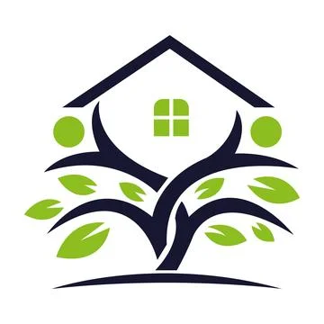 House Tree Growth Logo Design Real Estate Development Icon Template Vector Stock Illustration