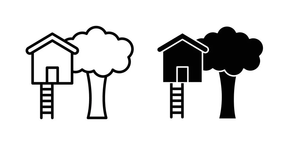 House tree icon symbol. Flat and Stroke Vector illustration Stock Illustration