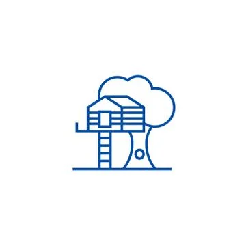 House on tree line icon concept. House on tree flat vector symbol, sign, outline 스톡 일러스트
