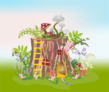 House in the trunk of a tree trunk Stock Illustration