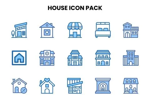House Two Colour Bundle Icons Pack Illustrazione stock