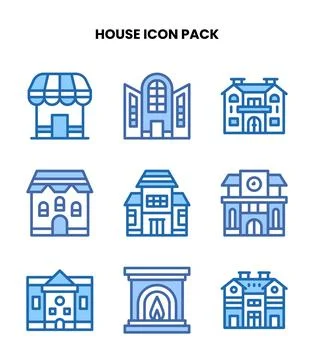 House Two Colour Set Icons Pack Stock Illustration