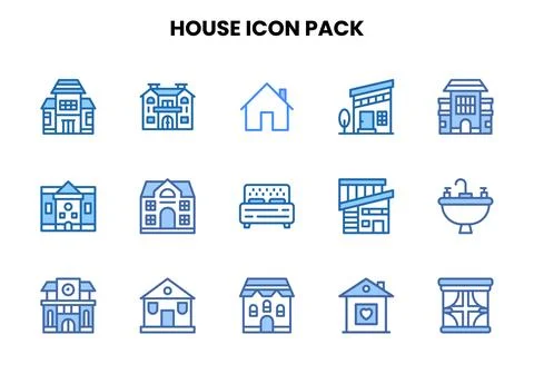 House Two Colour Vector Icons Pack Stock Illustration