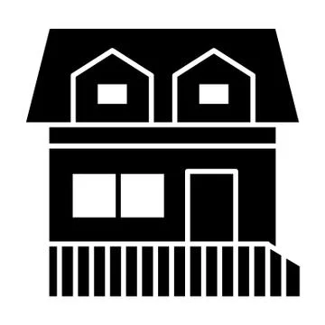 House with two mansard windows solid icon. Cottage with attic vector Illustrazione stock