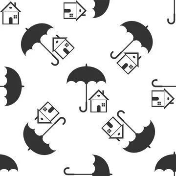 House with umbrella icon seamless pattern on white background. Real estate Ilustração Stock