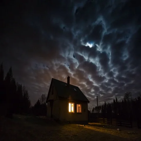 House under cloudy sky and moon at night 스톡 동영상 69671110