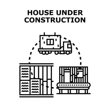 House under construction assembling modular building process 스톡 일러스트