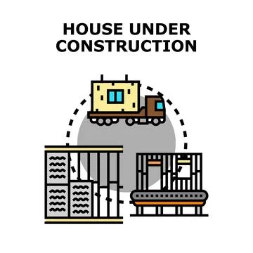 House under construction assembling modular building process Stock Illustration