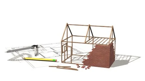 House under construction on blueprint - project for construction industry Stock-Illustration