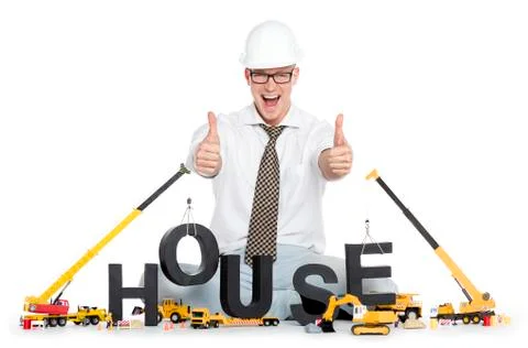 House under construction: Engineer building house-word. Stock-Fotos