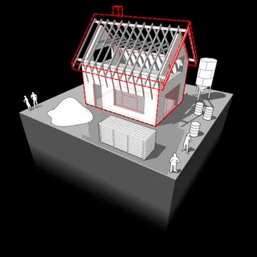 House under construction with roof framework diagram Stock Illustration