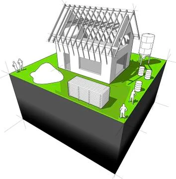 House under construction with roof framework diagram Stock Illustration