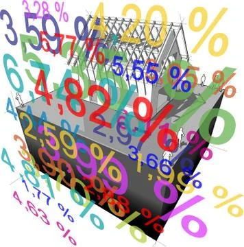 House under construction with roof framework with percentage diagram Stock Illustration