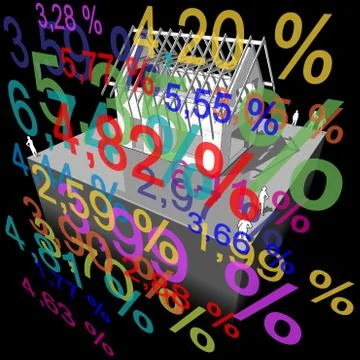 House under construction with roof framework with percentage diagram Stock Illustration