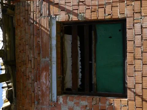 House under construction window Stock Photos