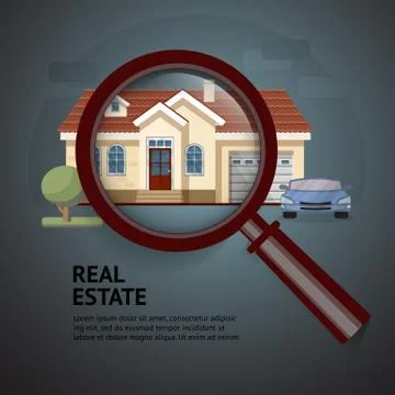 House under magnifying glass. Vector illustration of real estate. Stock-Illustration