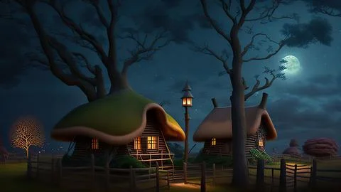 House under the tree in the forest Illustrazione stock