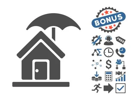 House Under Umbrella Flat Vector Icon With Bonus Stock Illustration