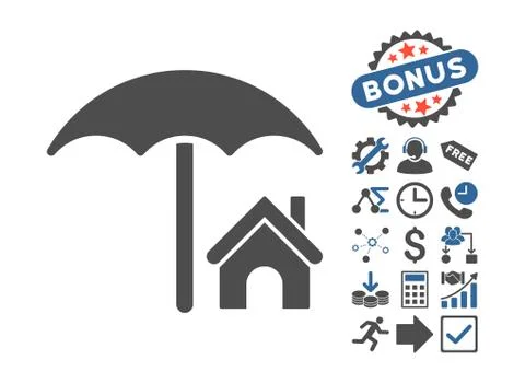 House Under Umbrella Flat Vector Icon With Bonus Illustrazione stock