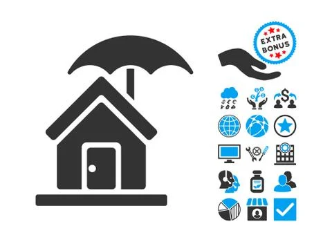 House Under Umbrella Flat Vector Icon With Bonus Illustrazione stock
