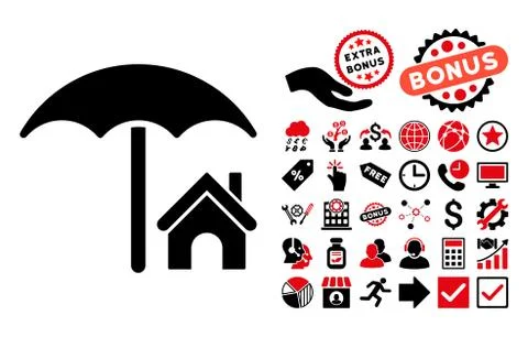 House under Umbrella Flat Vector Icon with Bonus Stock Illustration