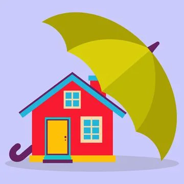 The house is under an umbrella. Flat vector illustration. Stock Illustration
