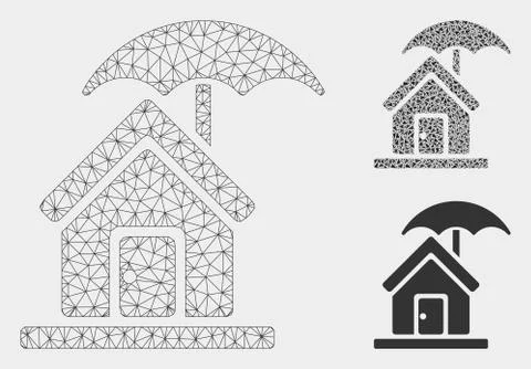 House Under Umbrella Vector Mesh Carcass Model and Triangle Mosaic Icon Ilustración de archivo