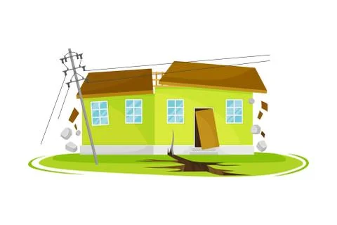 House Undergoing Earthquake with Ground Cracking Vector Illustration イラスト素材