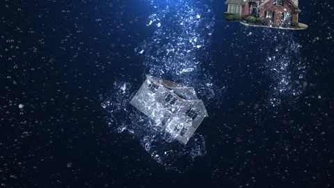 House Underwater Splashdown with Text 4K Loop Stock Footage 329073088
