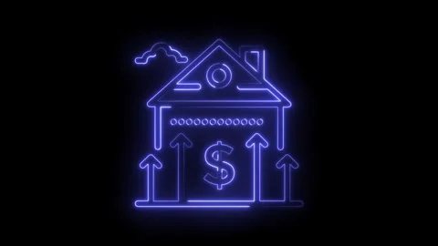 House value increase neon graphic depicting rising property prices and Stock Footage 322988051
