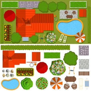 House vector home building or property construction exterior with green garden Stockillustratie