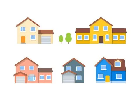 House vector icons set. Real estate flat illustrations. Stock Illustration
