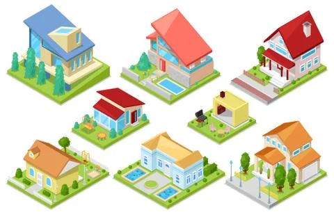 House vector isometric housing architecture or residential home illustration set Stock Illustration