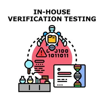 In house verification testing concept with robot and data Illustrazione stock