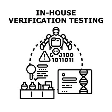 In house verification testing concept with robot and data Illustrazione stock