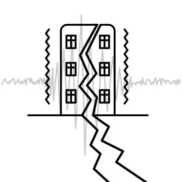 The house vibrates. Seismograph data record the tremors of an earthquake. Ilustración de archivo