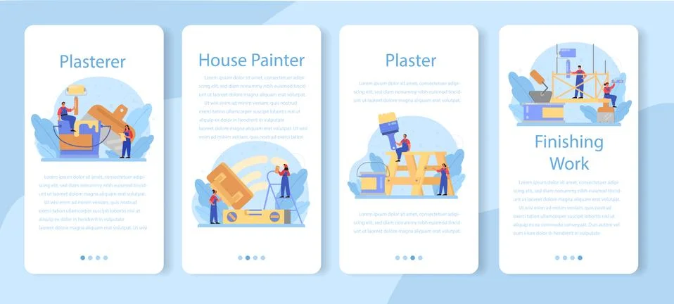 House wall plasterer mobile application banner set. People Stock Illustration