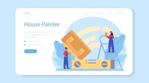 House wall plasterer web banner or landing page. People Stock Illustration